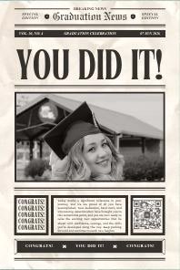 Graduation newspaper-style print reading You Did It