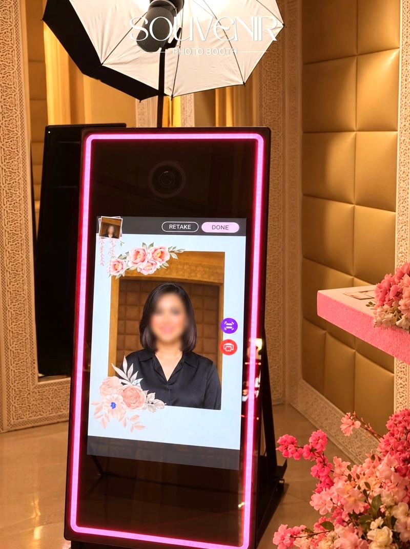 Guest framed on the booth screen at a celebration